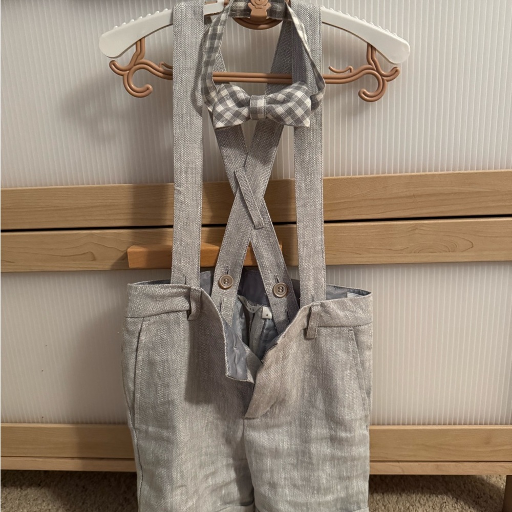 Nora Lee Gray Suspender Shorts with Bow Tie